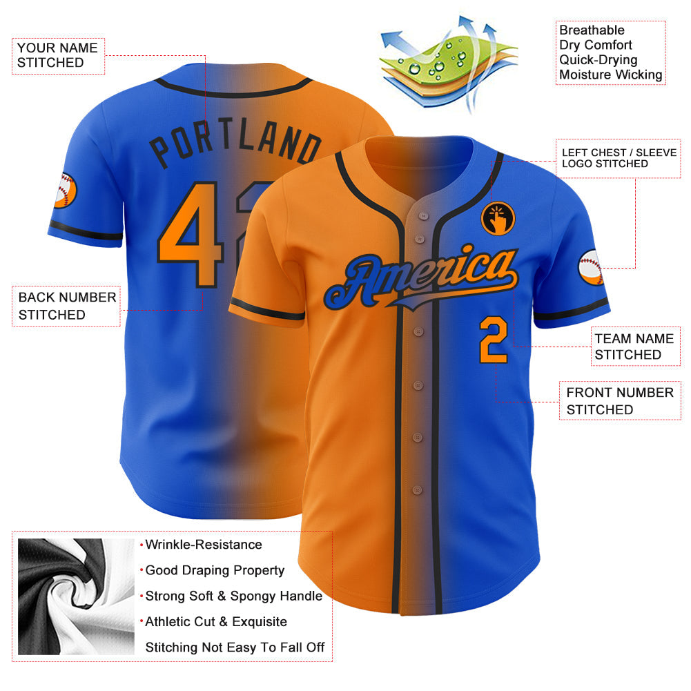Custom Thunder Blue Bay Orange-Black Authentic Gradient Fashion Baseball Jersey - Sky-Custom