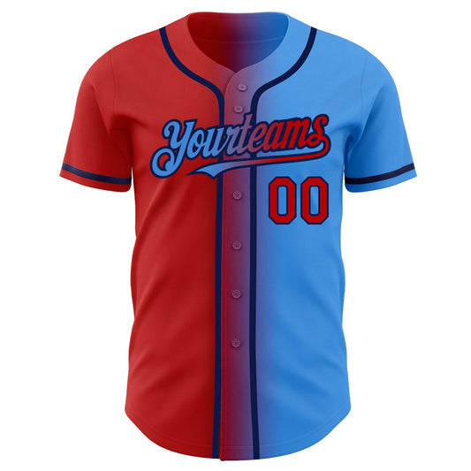 Custom Electric Blue Red-Navy Authentic Gradient Fashion Baseball Jersey - Sky-Custom