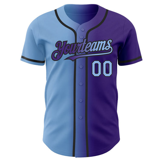Custom Purple Light Blue-Black Authentic Gradient Fashion Baseball Jersey - Sky-Custom