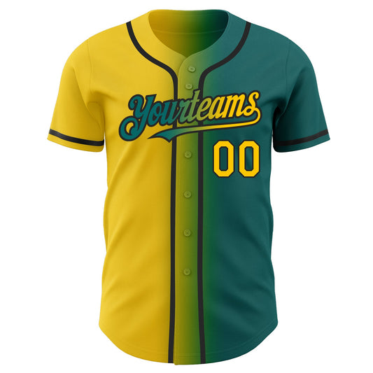 Custom Teal Yellow-Black Authentic Gradient Fashion Baseball Jersey - Sky-Custom