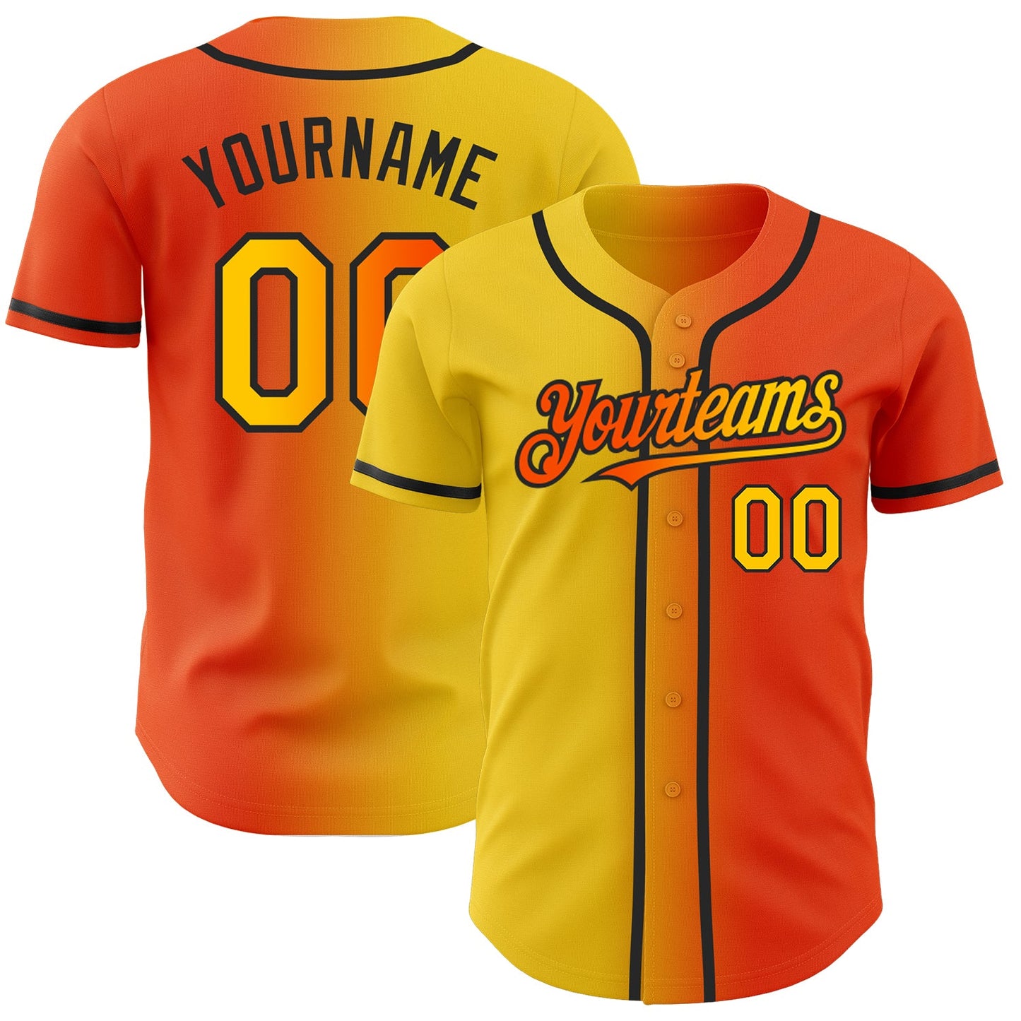 Custom Orange Yellow-Black Authentic Gradient Fashion Baseball Jersey - Sky-Custom