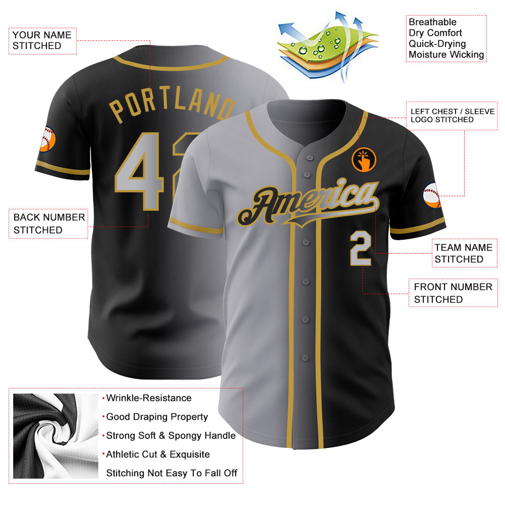 Custom Black Gray-Old Gold Authentic Gradient Fashion Baseball Jersey - Sky-Custom