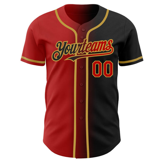 Custom Black Red-Old Gold Authentic Gradient Fashion Baseball Jersey - Sky-Custom