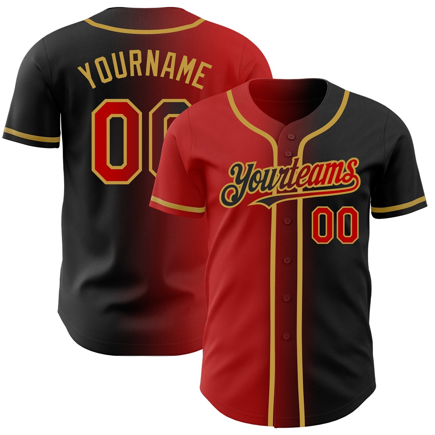 Custom Black Red-Old Gold Authentic Gradient Fashion Baseball Jersey - Sky-Custom