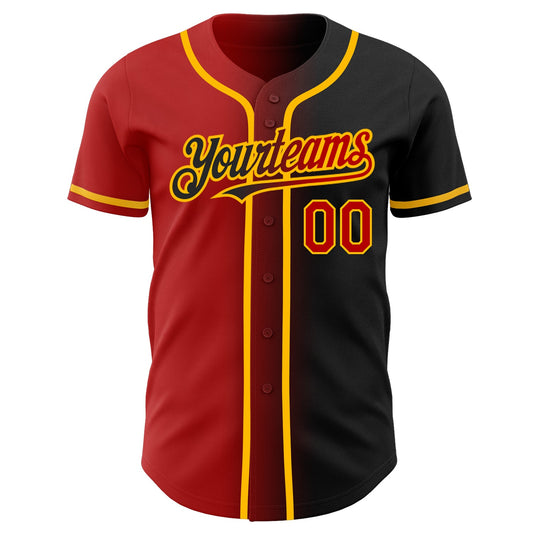 Custom Black Red-Gold Authentic Gradient Fashion Baseball Jersey - Sky-Custom