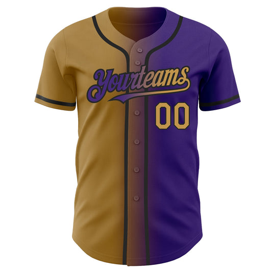 Custom Purple Old Gold-Black Authentic Gradient Fashion Baseball Jersey - Sky-Custom