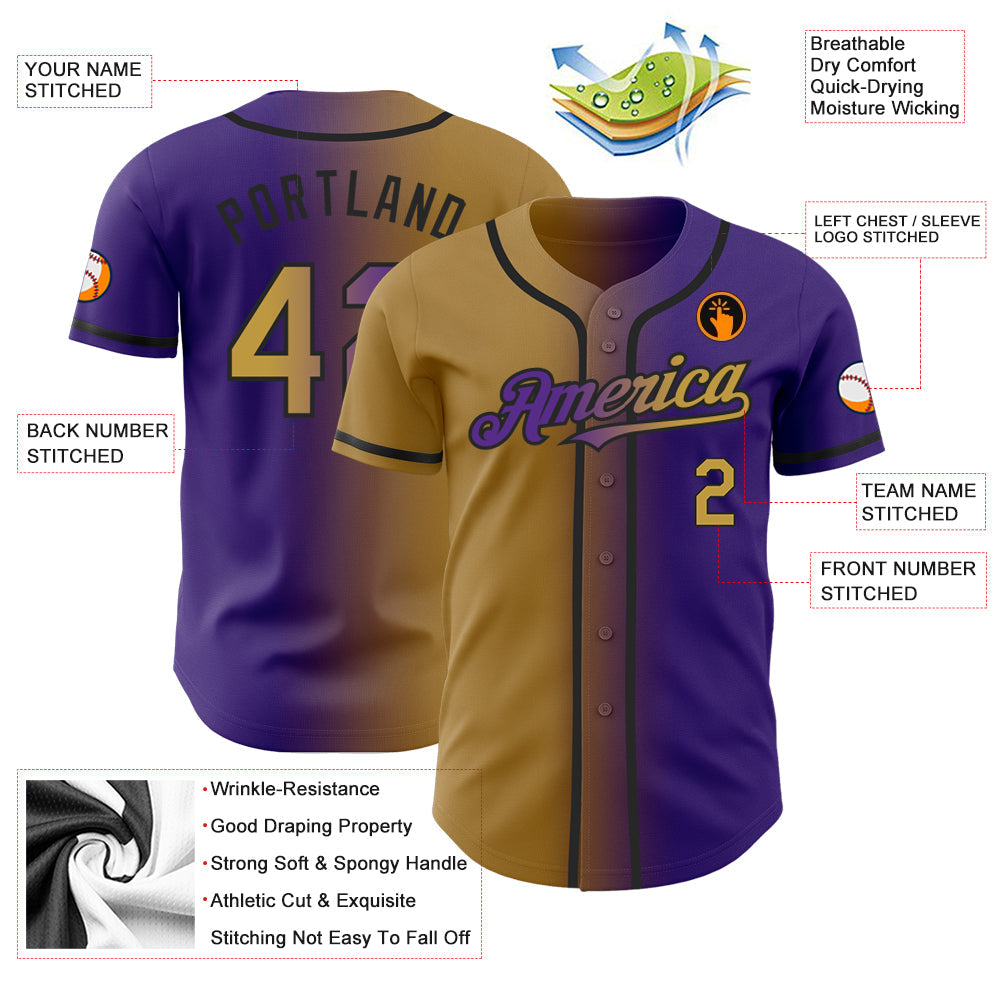 Custom Purple Old Gold-Black Authentic Gradient Fashion Baseball Jersey - Sky-Custom