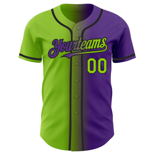 Custom Purple Neon Green-Black Authentic Gradient Fashion Baseball Jersey - Sky-Custom