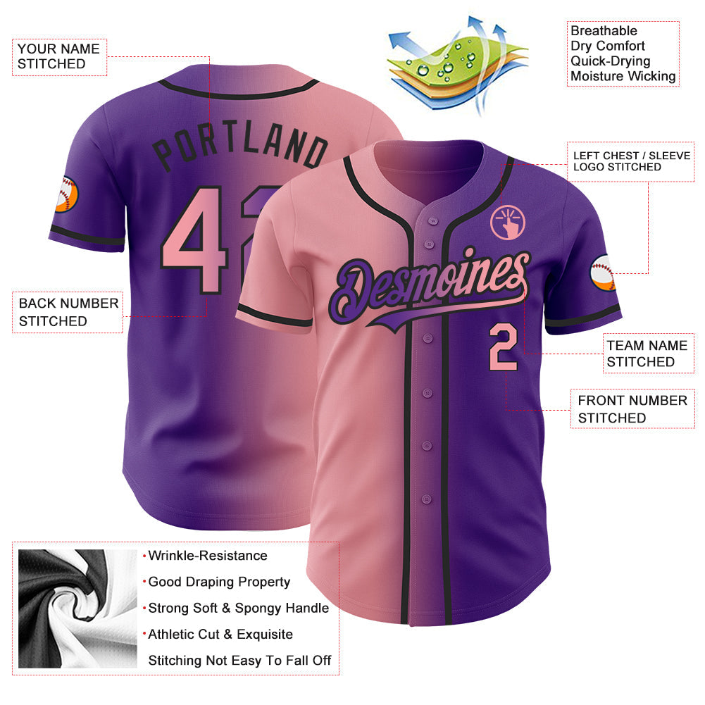 Custom Purple Medium Pink-Black Authentic Gradient Fashion Baseball Jersey - Sky-Custom