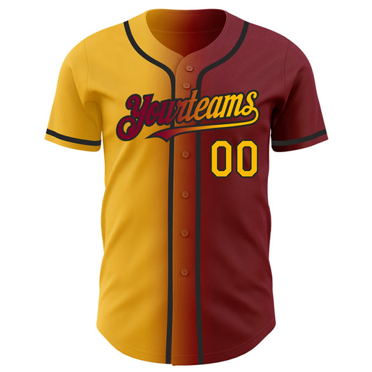 Custom Maroon Gold-Black Authentic Gradient Fashion Baseball Jersey - Sky-Custom