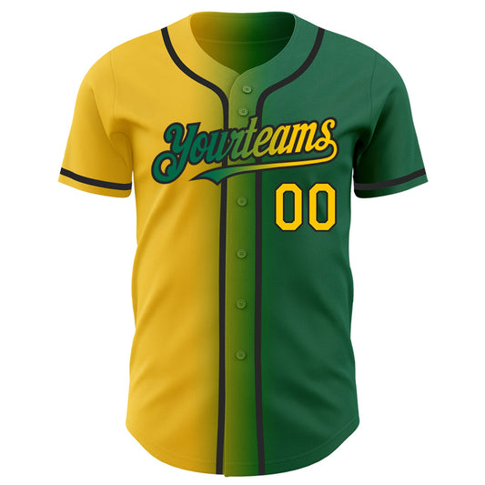 Custom Kelly Green Yellow-Black Authentic Gradient Fashion Baseball Jersey - Sky-Custom
