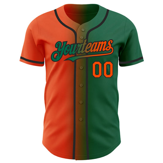 Custom Kelly Green Orange-Black Authentic Gradient Fashion Baseball Jersey - Sky-Custom