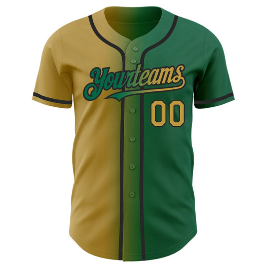 Custom Kelly Green Old Gold-Black Authentic Gradient Fashion Baseball Jersey - Sky-Custom