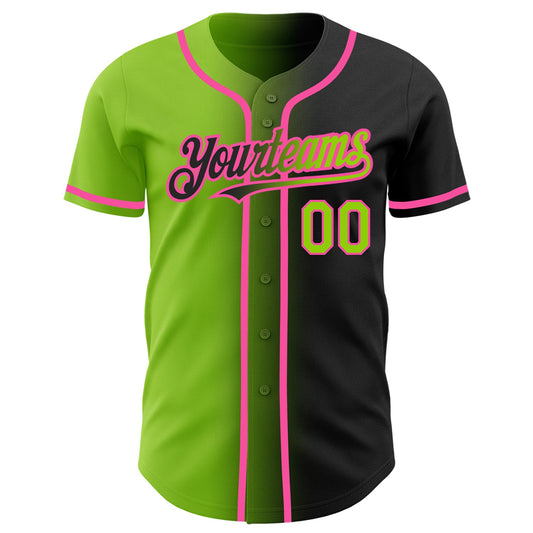 Custom Black Neon Green-Pink Authentic Gradient Fashion Baseball Jersey - Sky-Custom