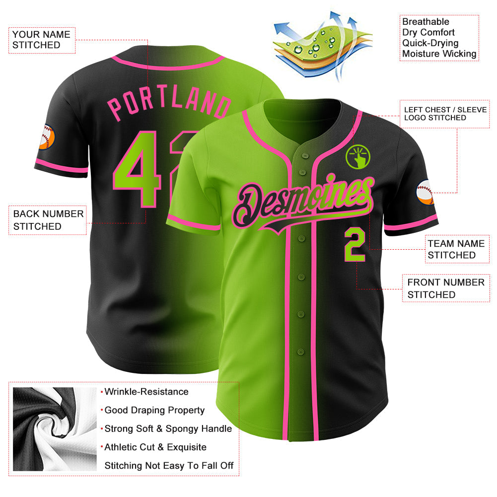 Custom Black Neon Green-Pink Authentic Gradient Fashion Baseball Jersey - Sky-Custom
