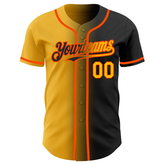 Custom Black Gold-Orange Authentic Gradient Fashion Baseball Jersey - Sky-Custom
