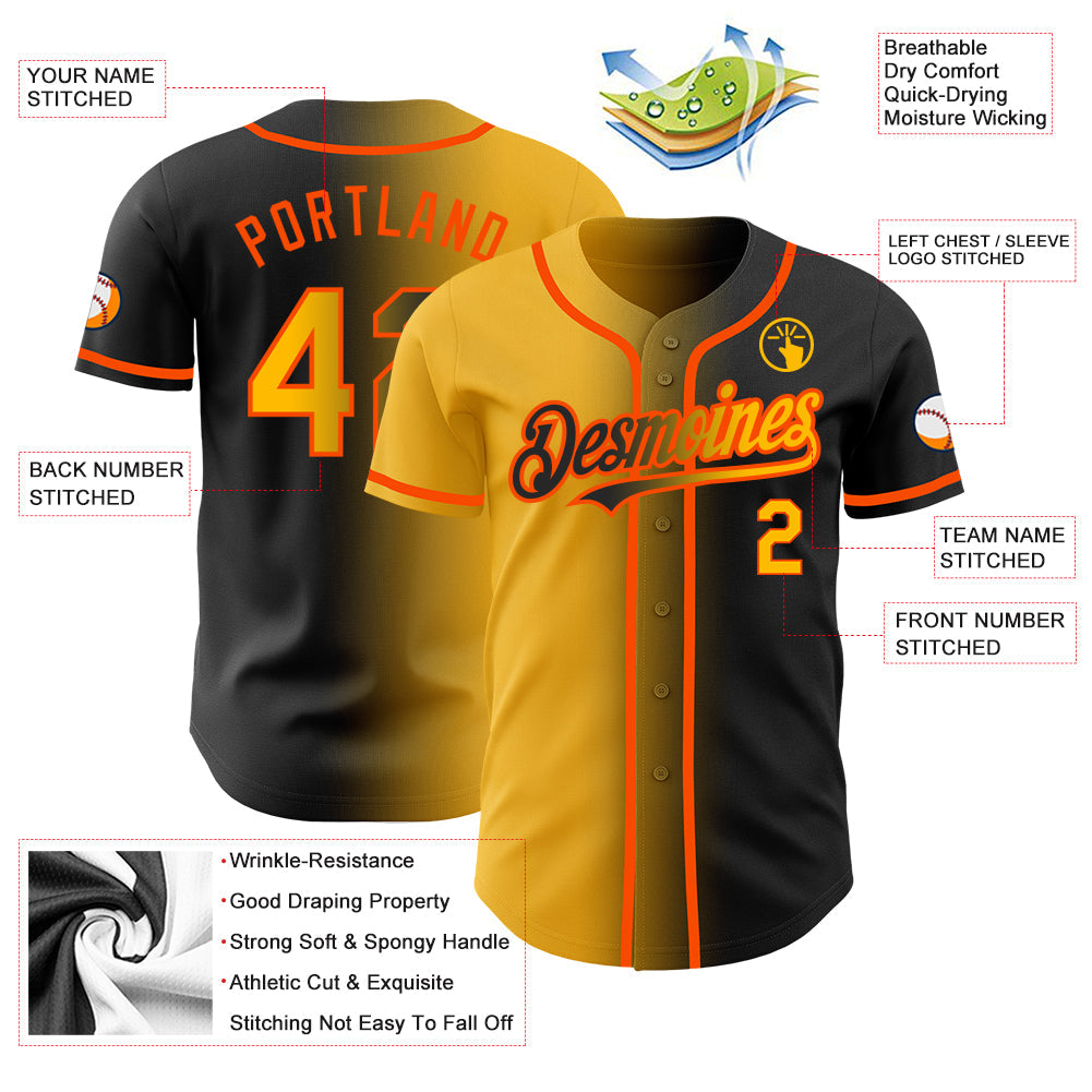 Custom Black Gold-Orange Authentic Gradient Fashion Baseball Jersey - Sky-Custom