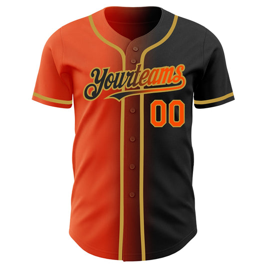 Custom Black Orange-Old Gold Authentic Gradient Fashion Baseball Jersey - Sky-Custom