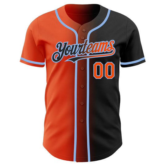 Custom Black Orange-Light Blue Authentic Gradient Fashion Baseball Jersey - Sky-Custom