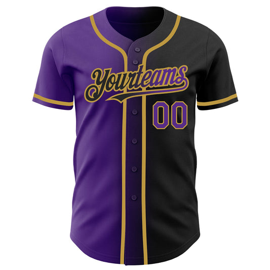 Custom Black Purple-Old Gold Authentic Gradient Fashion Baseball Jersey - Sky-Custom
