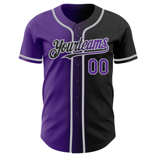 Custom Black Purple-Gray Authentic Gradient Fashion Baseball Jersey - Sky-Custom