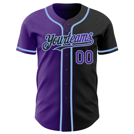 Custom Black Purple-Light Blue Authentic Gradient Fashion Baseball Jersey - Sky-Custom