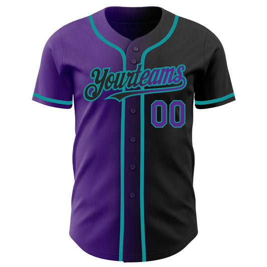 Custom Black Purple-Teal Authentic Gradient Fashion Baseball Jersey - Sky-Custom