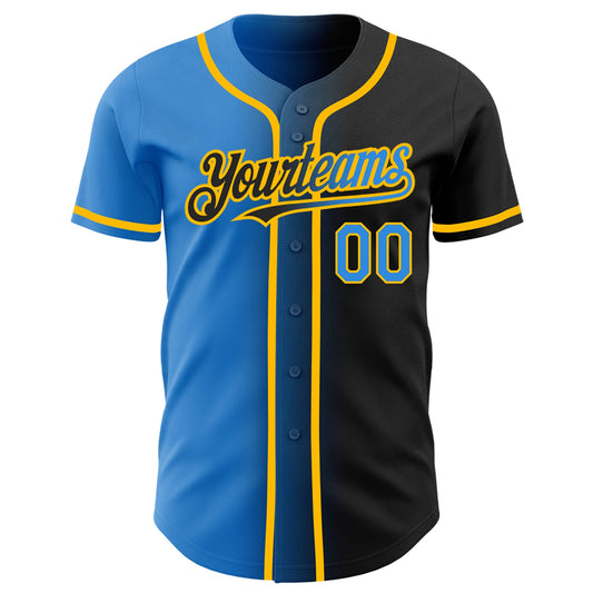 Custom Black Electric Blue-Gold Authentic Gradient Fashion Baseball Jersey - Sky-Custom