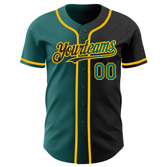 Custom Black Teal-Gold Authentic Gradient Fashion Baseball Jersey - Sky-Custom