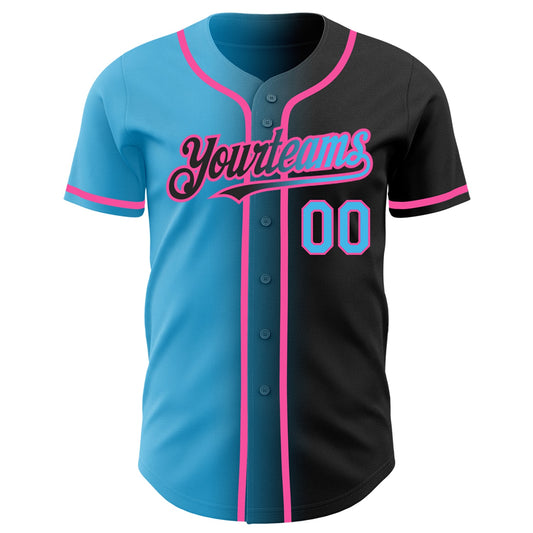 Custom Black Sky Blue-Pink Authentic Gradient Fashion Baseball Jersey - Sky-Custom