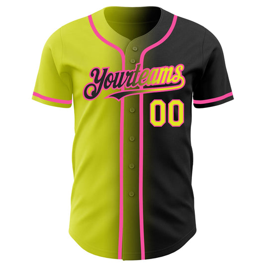 Custom Black Neon Yellow-Pink Authentic Gradient Fashion Baseball Jersey - Sky-Custom