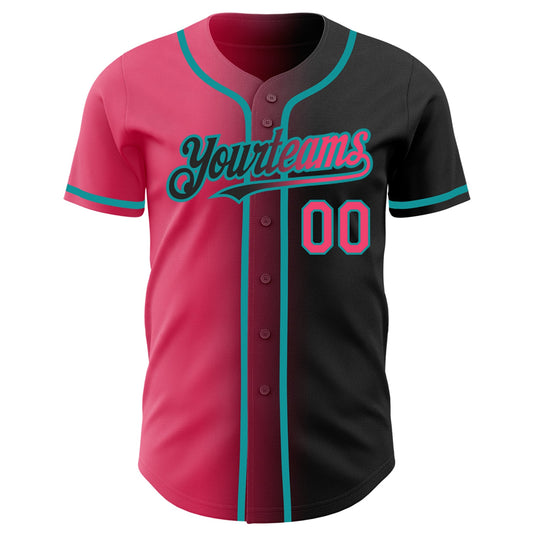 Custom Black Neon Pink-Teal Authentic Gradient Fashion Baseball Jersey - Sky-Custom