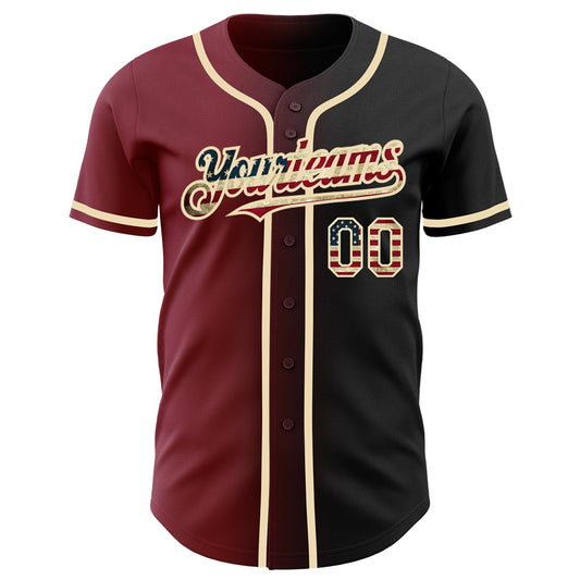 Custom Black Vintage USA Flag Crimson-City Cream Authentic Gradient Fashion Baseball Jersey - Sky-Custom