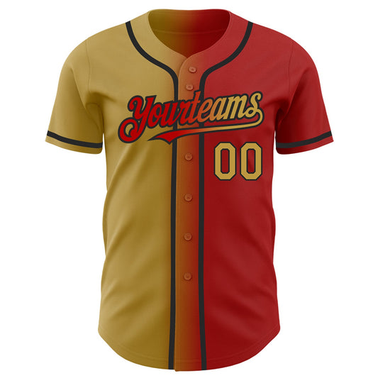 Custom Red Old Gold-Black Authentic Gradient Fashion Baseball Jersey - Sky-Custom
