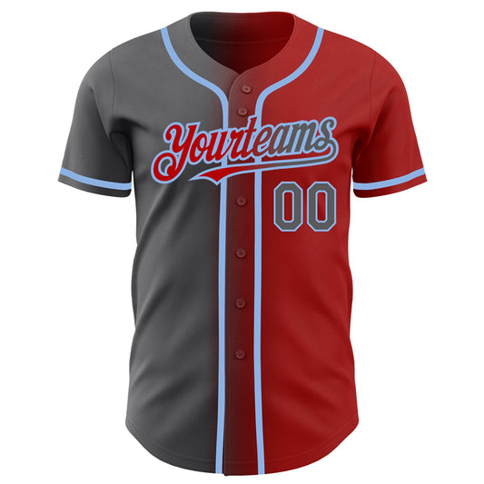 Custom Red Steel Gray-Light Blue Authentic Gradient Fashion Baseball Jersey - Sky-Custom