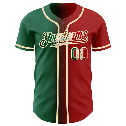 Custom Red Vintage Mexican Flag Kelly Green-City Cream Authentic Gradient Fashion Baseball Jersey - Sky-Custom
