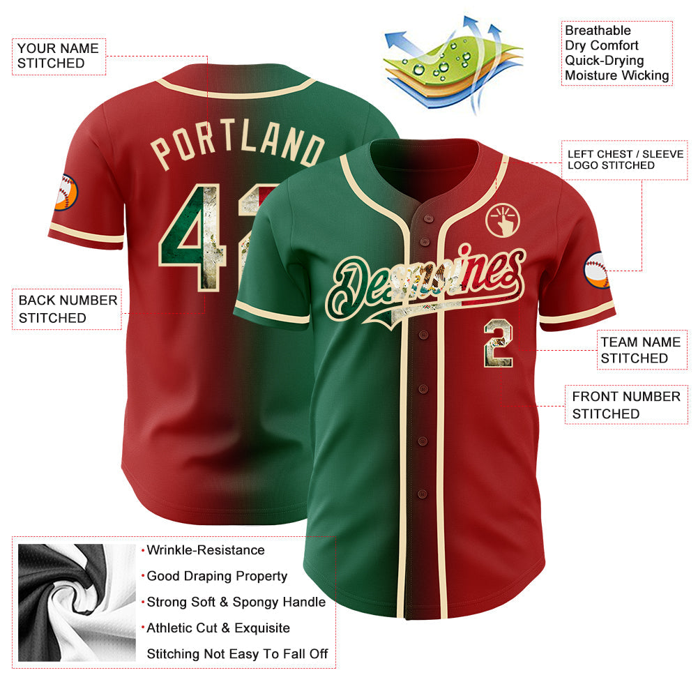 Custom Red Vintage Mexican Flag Kelly Green-City Cream Authentic Gradient Fashion Baseball Jersey - Sky-Custom