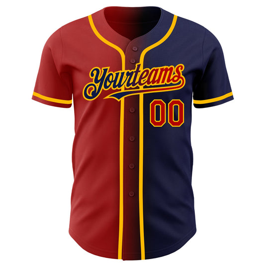 Custom Navy Red-Gold Authentic Gradient Fashion Baseball Jersey - Sky-Custom