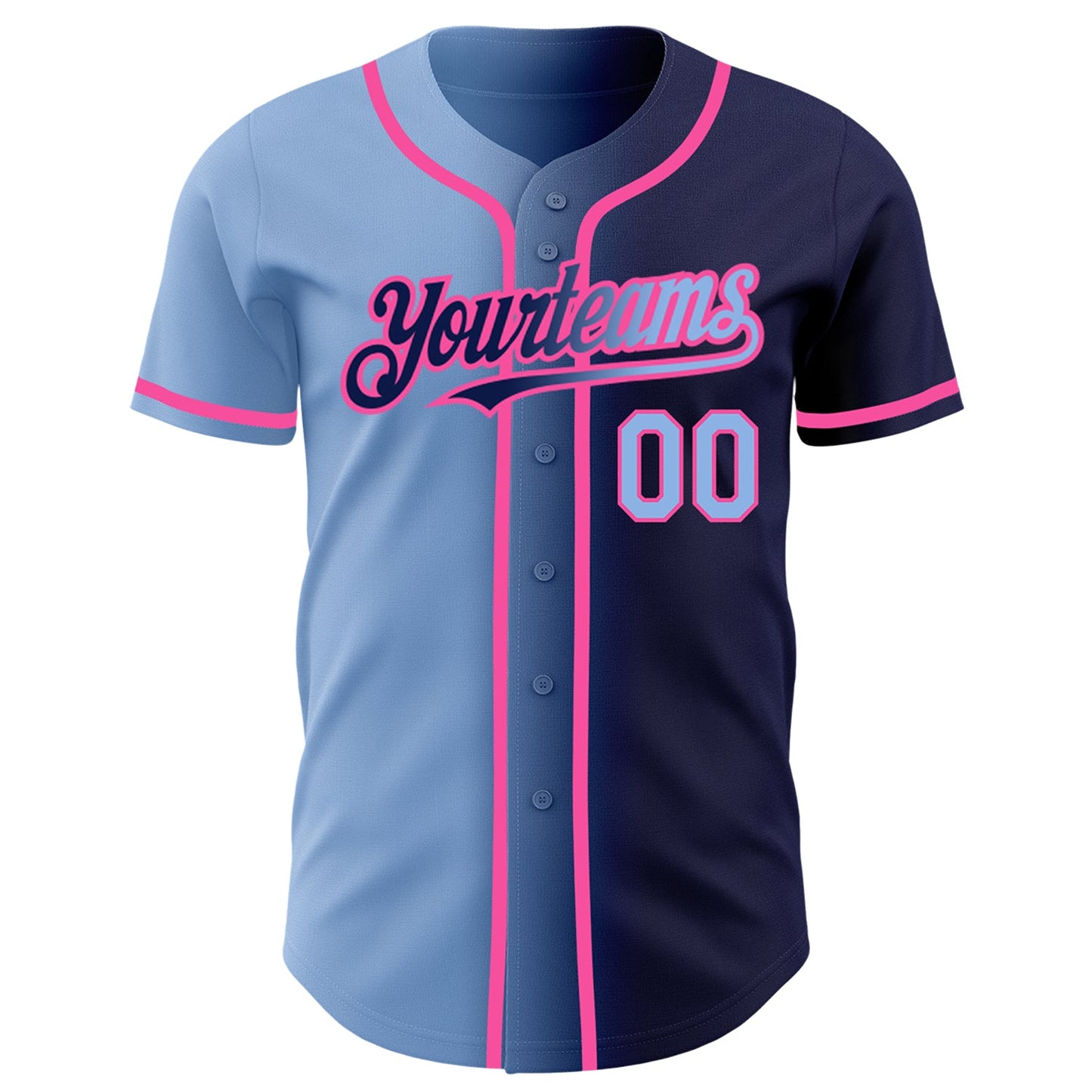 Custom Navy Light Blue-Pink Authentic Gradient Fashion Baseball Jersey - Sky-Custom