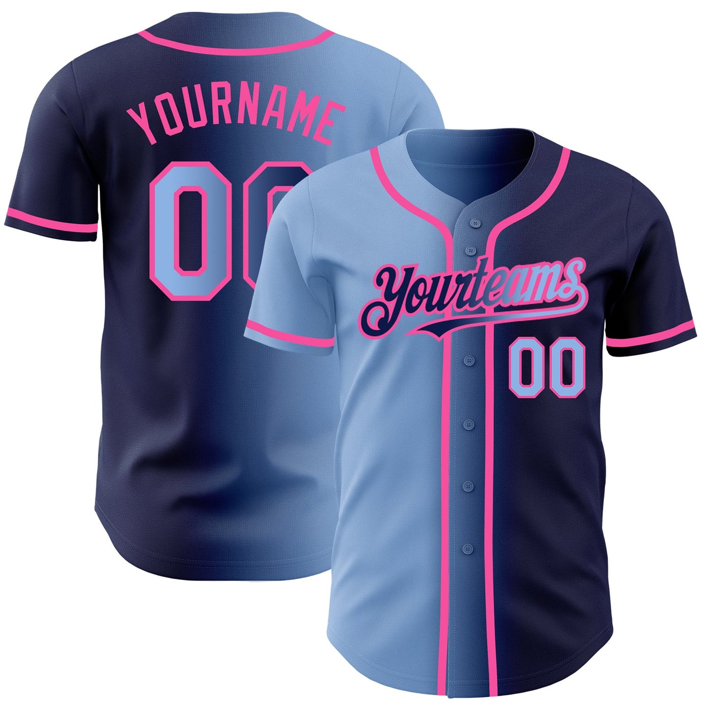 Custom Navy Light Blue-Pink Authentic Gradient Fashion Baseball Jersey - Sky-Custom