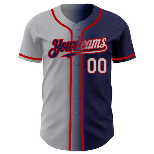 Custom Navy Gray-Red Authentic Gradient Fashion Baseball Jersey - Sky-Custom