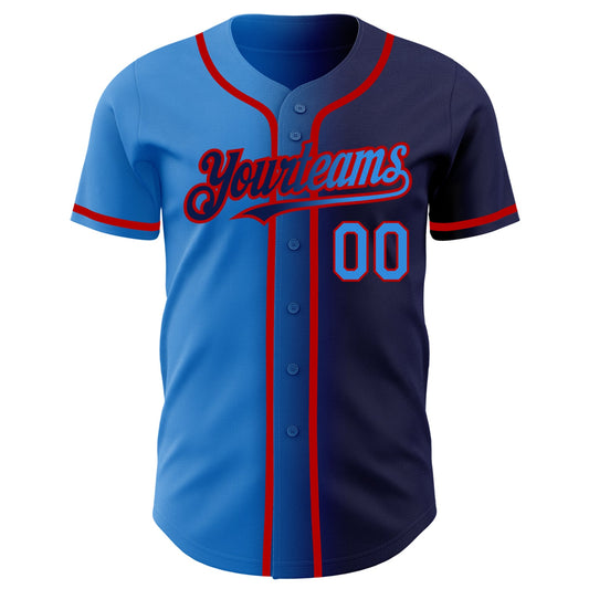 Custom Navy Electric Blue-Red Authentic Gradient Fashion Baseball Jersey - Sky-Custom