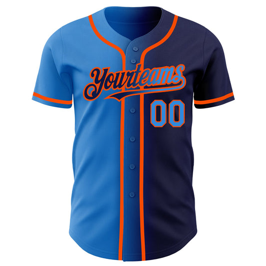 Custom Navy Electric Blue-Orange Authentic Gradient Fashion Baseball Jersey - Sky-Custom