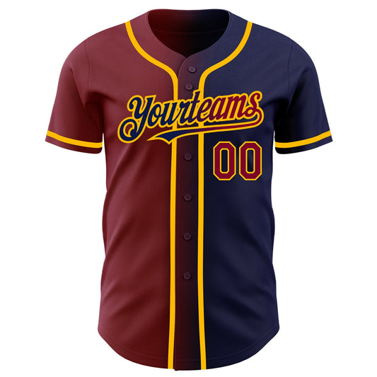 Custom Navy Maroon-Gold Authentic Gradient Fashion Baseball Jersey - Sky-Custom