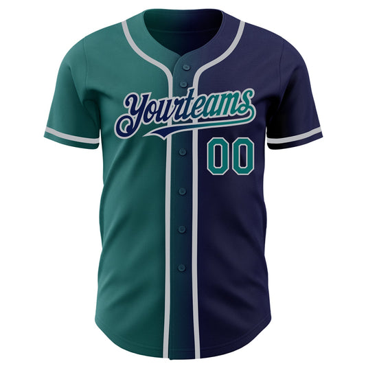 Custom Navy Teal-Gray Authentic Gradient Fashion Baseball Jersey - Sky-Custom