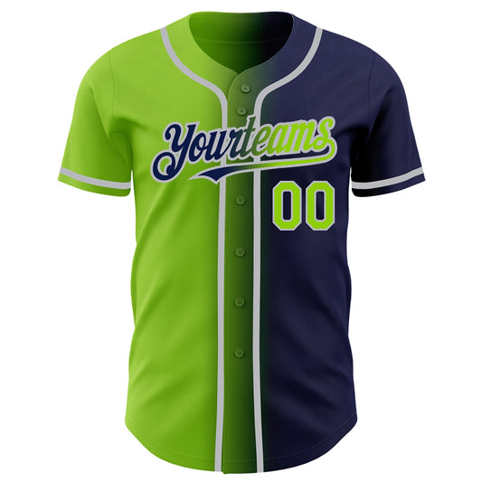 Custom Navy Neon Green-Gray Authentic Gradient Fashion Baseball Jersey - Sky-Custom