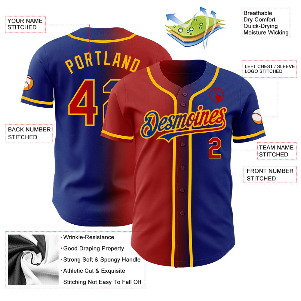 Custom Royal Red-Gold Authentic Gradient Fashion Baseball Jersey - Sky-Custom