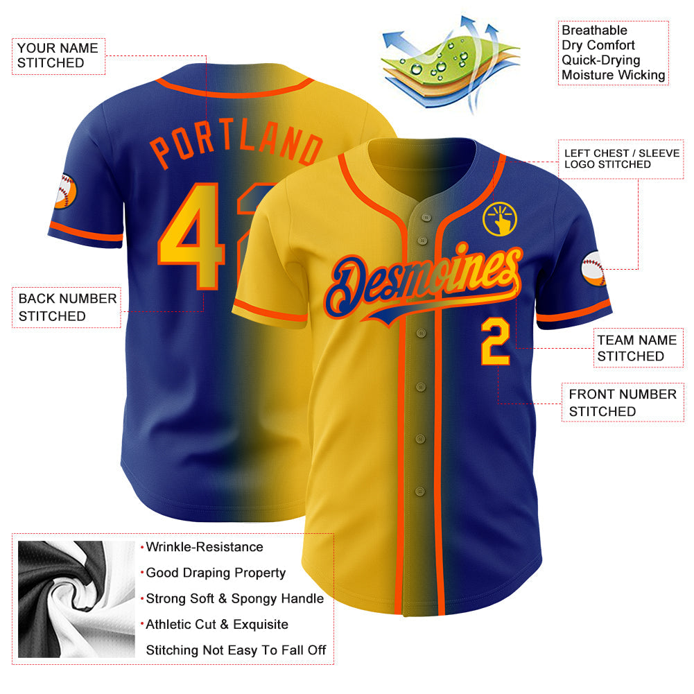 Custom Royal Yellow-Orange Authentic Gradient Fashion Baseball Jersey - Sky-Custom