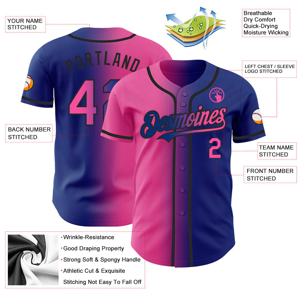Custom Royal Pink-Black Authentic Gradient Fashion Baseball Jersey - Sky-Custom