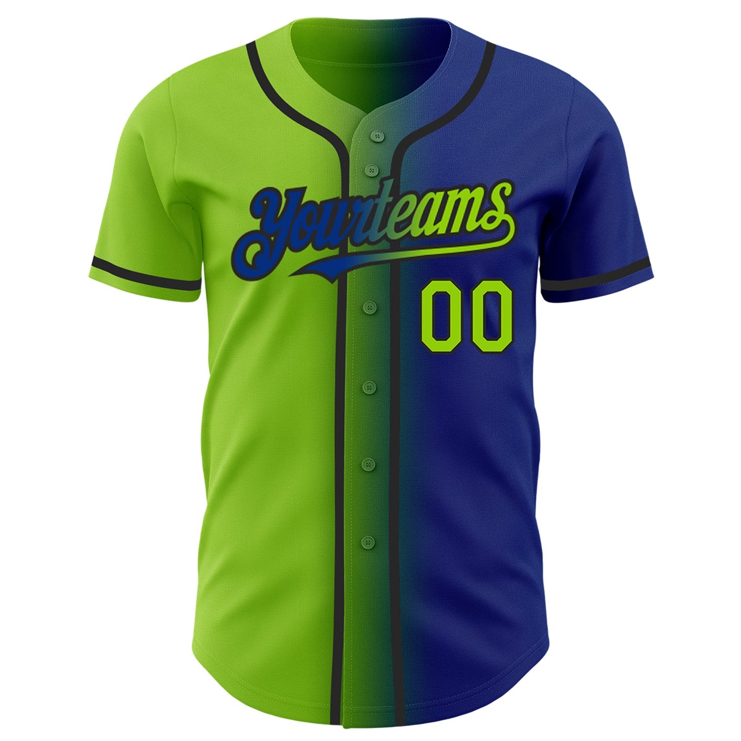 Custom Royal Neon Green-Black Authentic Gradient Fashion Baseball Jersey - Sky-Custom